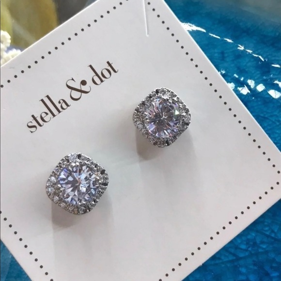 Stella & Dot cushion cut halo studs - Picture 3 of 9